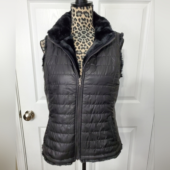 Nicole Miller Original Reversible Faux Fur Puffer Vest - Picture 1 of 16